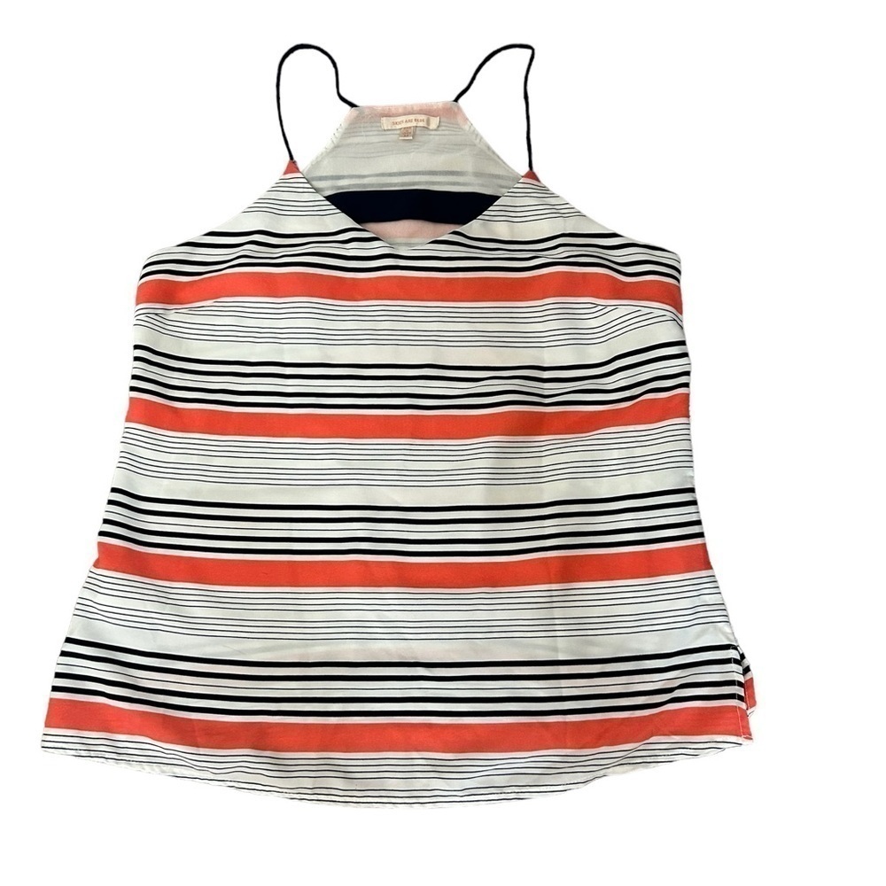 Skies Are Blue Coral, White, & Blue Striped Spaghetti Strap Lined Tank Sz Med